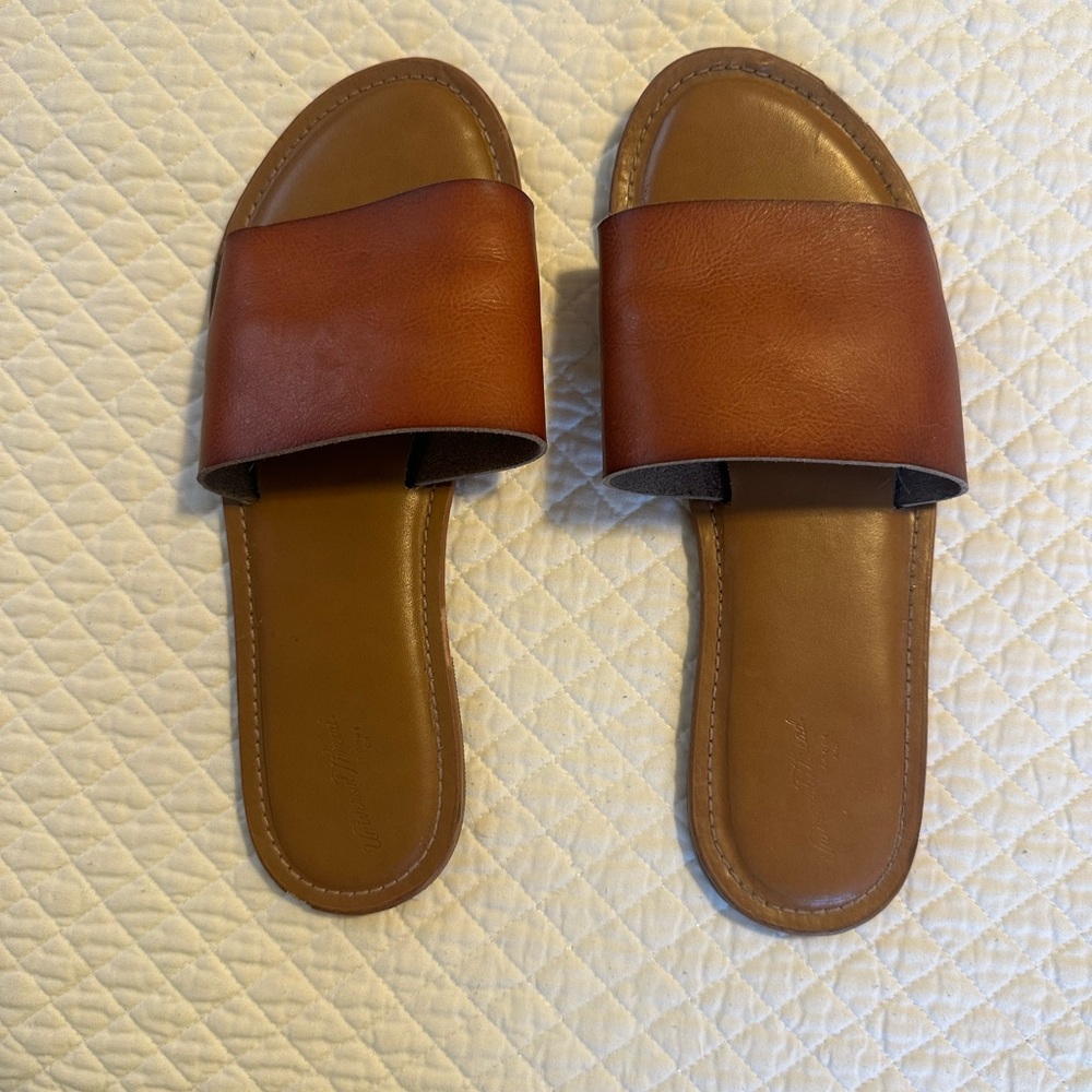 Brown Leather Slide Sandals